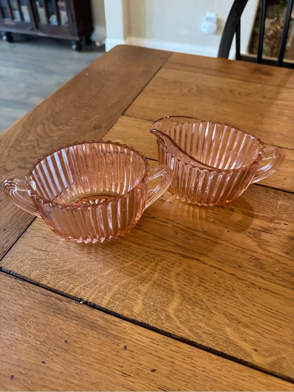 Vintage Anchor Hocking Pink Depression Glass Creamer and Sugar Set